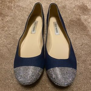 Steve Madden Navy Flats with Rhinestone Cap